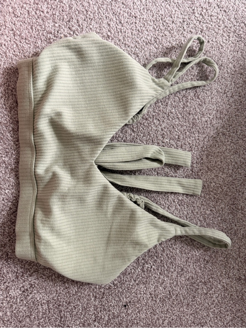 Terea Sage Green Ribbed Bralette with Adjustable Straps